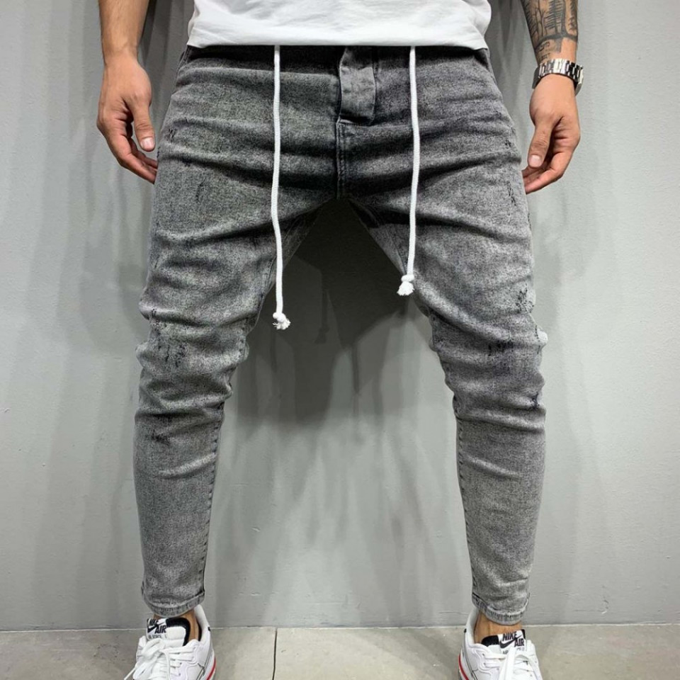 Blugi barbati, gri, croiala super sleem, material bumbac 97%, model premium, ISAHAR