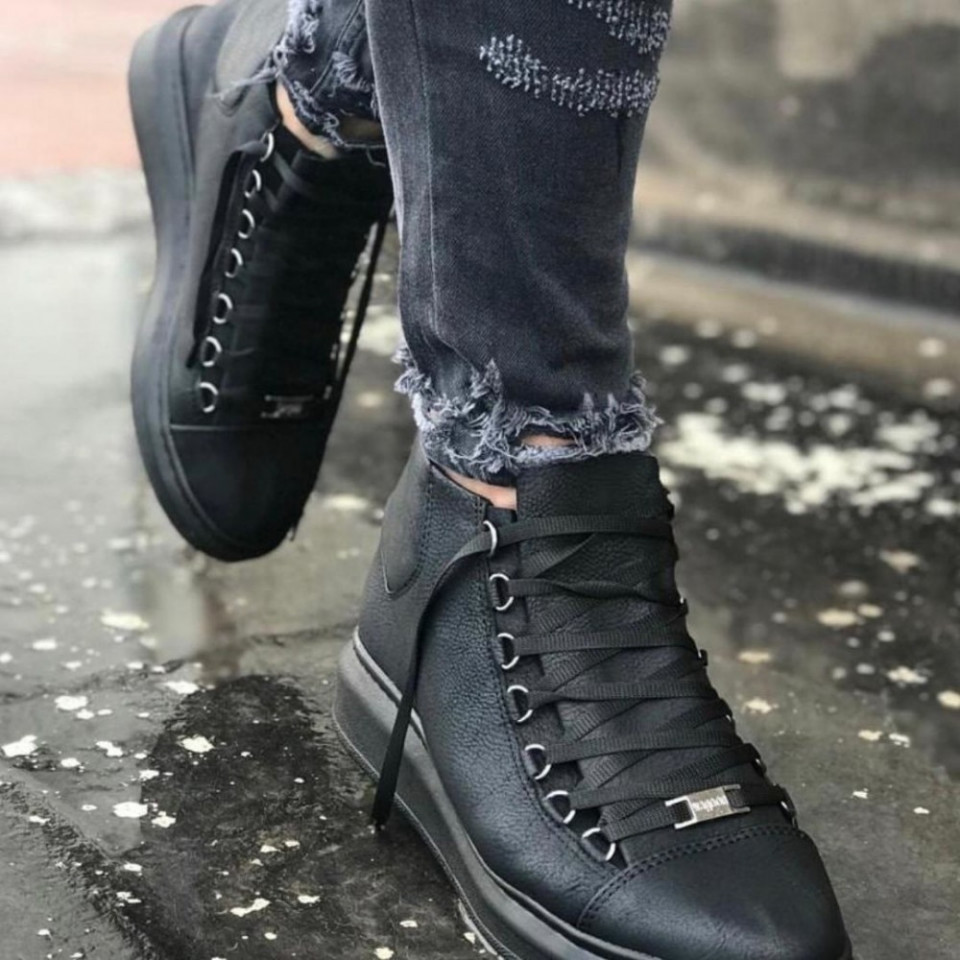 Ghete barbati casual negre, cu siret si talpa custa din spuma