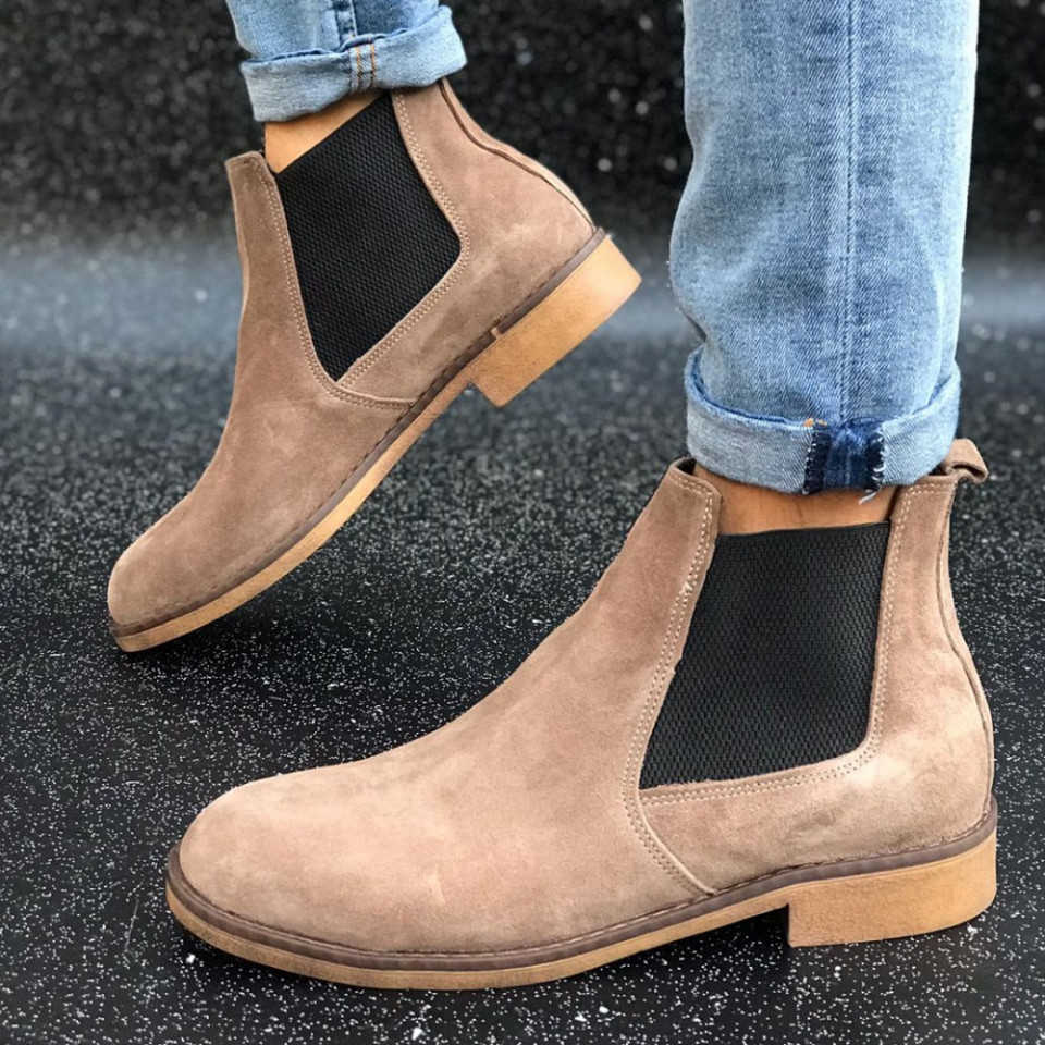 Ghete barbati casual, piele naturala maro, cusute, model casual, talpa flexibila