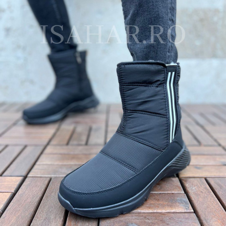 Ghete barbati inalte , model casual negre imblanite si impermeabile, Isahar