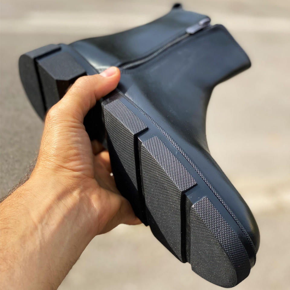 Ghete barbati, negre, 100% piele naturala premium , cu fermoar, Isahar