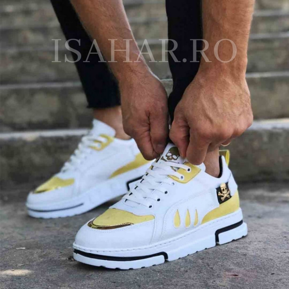 Pantofi sport albi, VRS premium, cu aplicatii aurii, ISAHAR