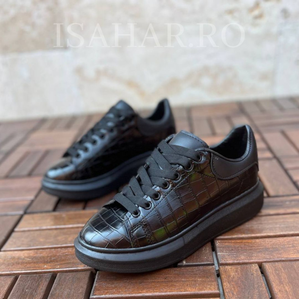Pantofi sport barbati, casual, pentru evenimente speciale, negru lucios, ISAHAR