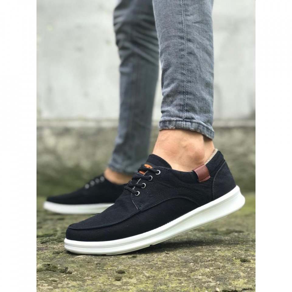 Pantofi sport casual negri, cu siret si talpa din spuma