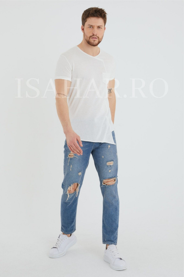 Tricou barbati BREEZY, alb, casual, din materiale premium, ISAHAR