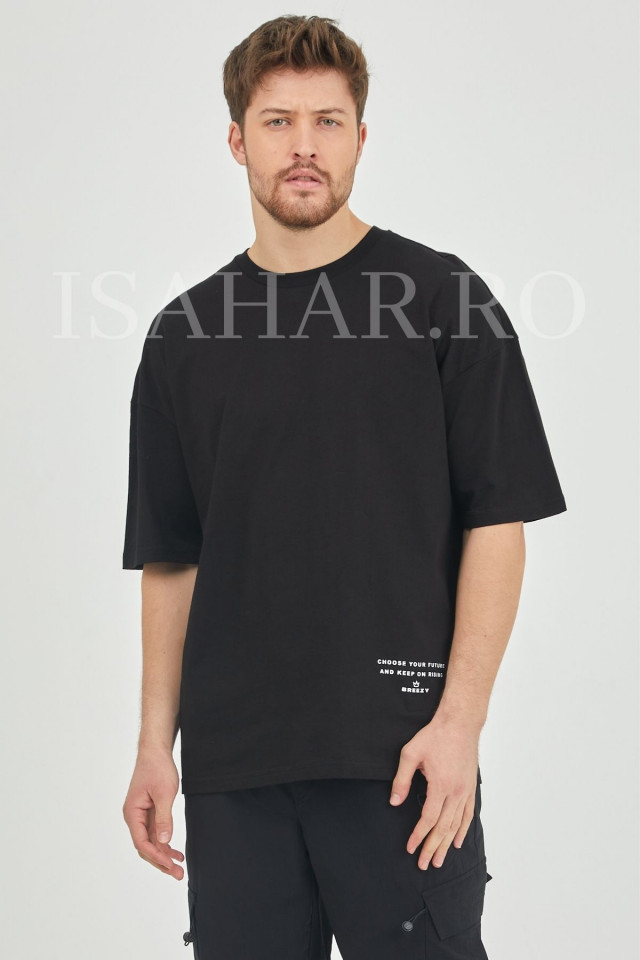 Tricou barbati, material bumbac premium, cu imprimeu text , BREEZY, ISAHAR