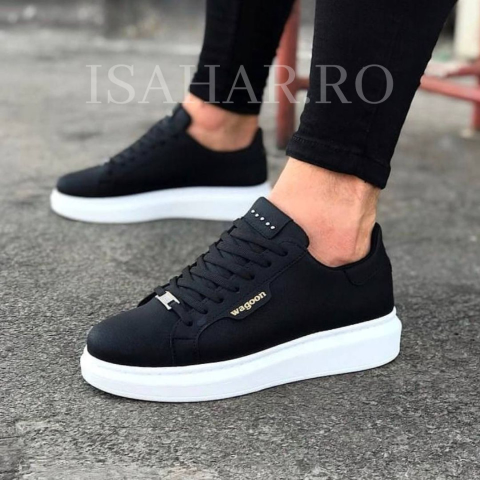 Pantofi sport barbati, clasici, casual, negri, talpa inalta din spuma, nou, ISAHAR
