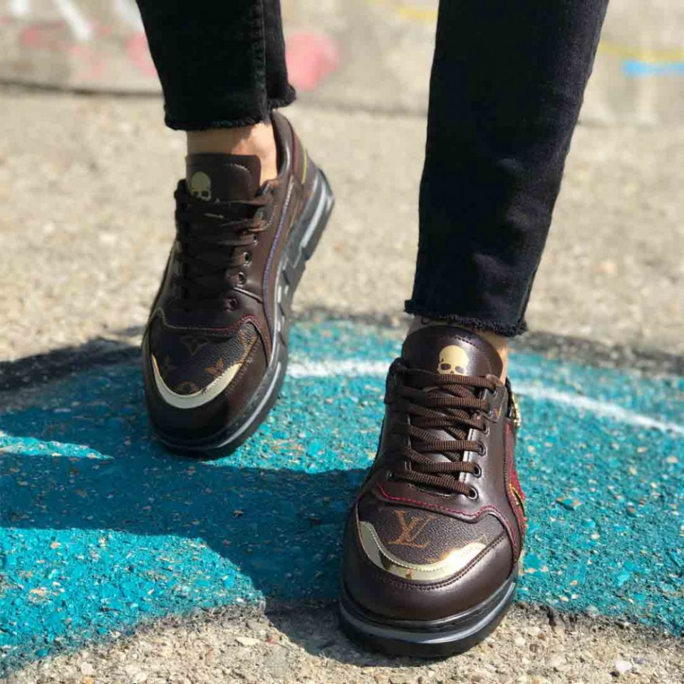 Pantofi sport barbati maro,model premium VRS, cu aplicatii aurii, ISAHAR