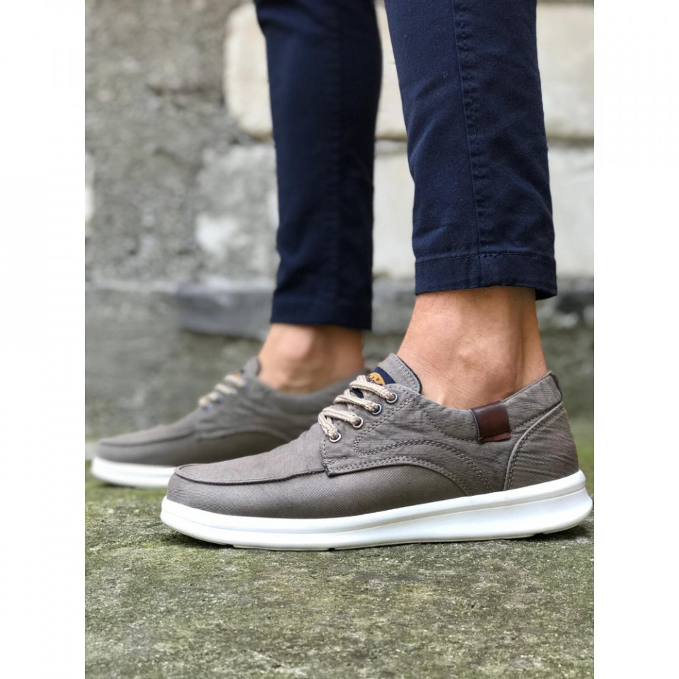 Pantofi sport casual gri, cu siret si talpa din spuma