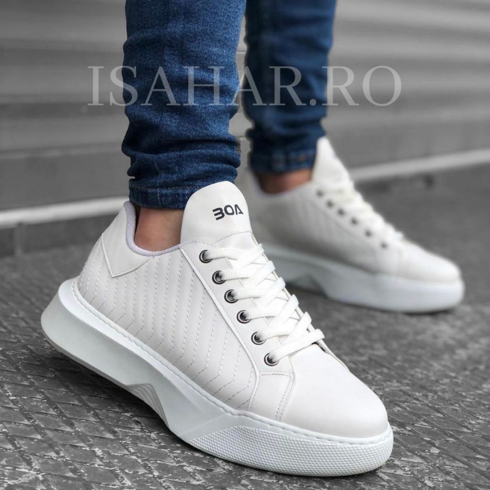 Pantofi sport premium, albi, model casual, ISAHAR