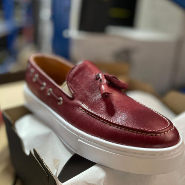 Mocasini barbati, 100% piele naturala, grena, model premium, ISAHAR