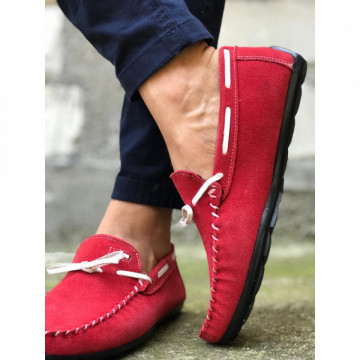 Mocasini barbati, rosii, din PIELE NATURALA, ISAHAR