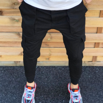 Pantaloni barbati casual negri, cambrat, cu buzunare laterale, material bumbac, ISAHAR