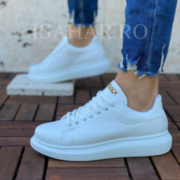Pantofi sport barbati, cu talpa inalta din spuma, albi, ISAHAR