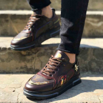 Pantofi sport barbati maro,model premium VRS, cu aplicatii aurii, ISAHAR