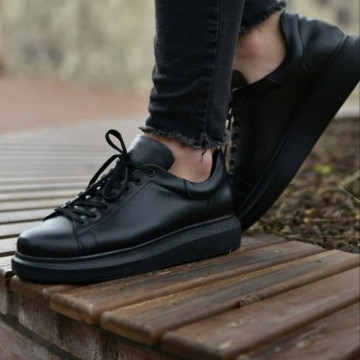 Pantofi sport barbati, model casual, cu talpa inalta, negri, ISAHAR