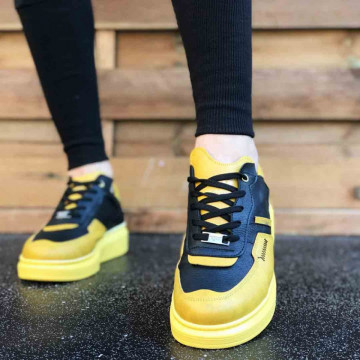 Pantofi sport barbati, negri, cu talpa galbena din spuma, ISAHAR