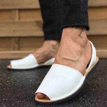 Sandale Avarca barbati albe, PIELE NATURALA, usoare si confortabile, casual, Isahar