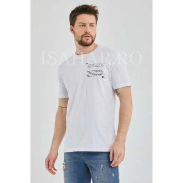 Tricou barbati, alb, model casual BREEZY, material premium , ISAHAR