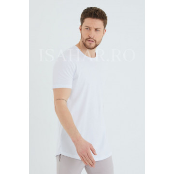 Tricou barbati simplu, alb, BREEZY, material premium , ISAHAR