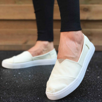 Espadrile barbati, albe, din PIELE NATURALA, ISAHAR