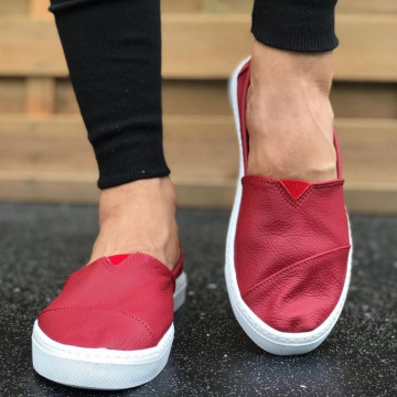 Espadrile barbati, rosii, din PIELE NATURALA, ISAHAR