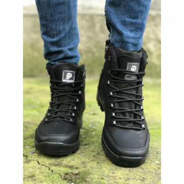 Ghete barbati casual negre, confectionate din piele ecologica, pentru drumetie, imblanite