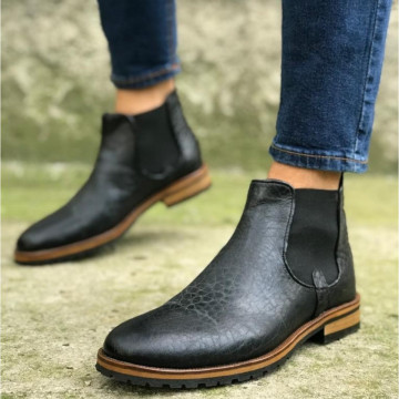 Ghete barbati casual negre cusute, confectionate din piele naturala, talpa flexibila