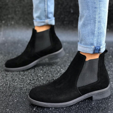 Ghete barbati casual, piele naturala negre, cusute, model casual, talpa flexibila