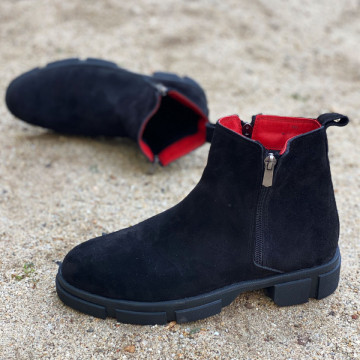 Ghete barbati, negre, 100% piele naturala intoarsa, premium , cu fermoar, Isahar