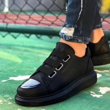 Pantofi sport barbati, cu 3 barete elastice, negri, ISAHAR