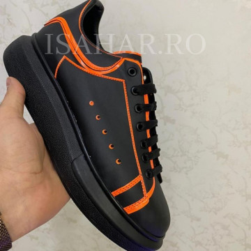 Pantofi sport barbati, negri, cu aplicatii colorate, ISAHAR
