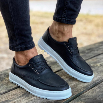 Pantofi sport barbati, negri, din piele ecologica, inchidere siret
