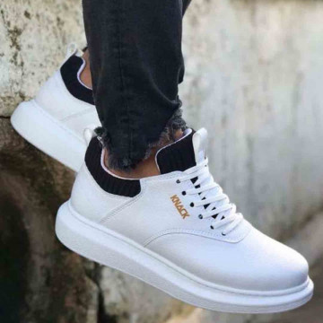 Sneakers barbati premium, albi, talpa din spuma cusuta, model SNK, ISAHAR