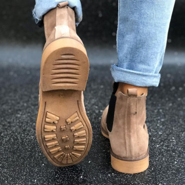 Ghete barbati casual, piele naturala maro, cusute, model casual, talpa flexibila