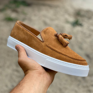 Mocasini barbati, 100% piele naturala intoarsa, maro, casual, ISAHAR