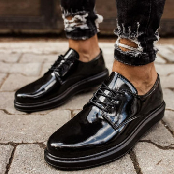 Pantofi casual barbati, negri, confortabili, inchidere cu siret, ISAHAR