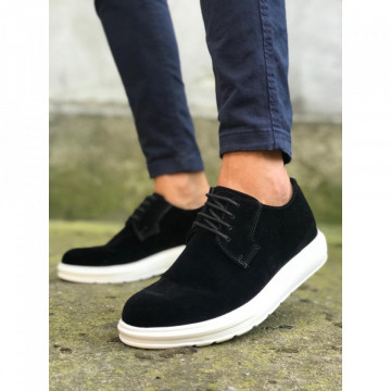 Pantofi casual barbati, negri, cu talpa inalta, confectionati din piele ecologica