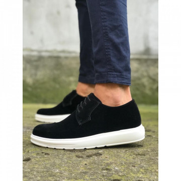 Pantofi casual barbati, negri, cu talpa inalta, confectionati din piele ecologica