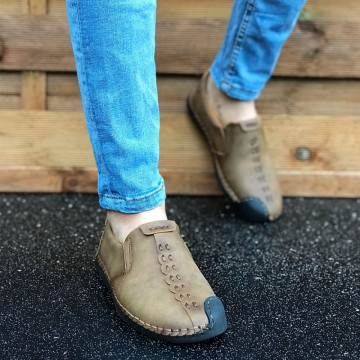 Pantofi sport barbati, maro inchis, fara siret, piele ecologica