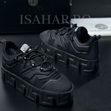 Pantofi sport barbati, negri, cu talpa speciala inalta VRS, model casual, ISAHAR