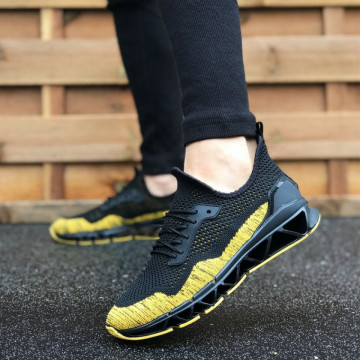 Pantofi sport negri, cu siret si talpa flexibila modulara, confectionati din material textil
