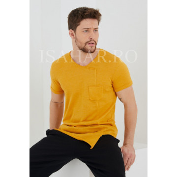 Tricou barbati elegant, culoare mustar, BREEZY, material premium , ISAHAR