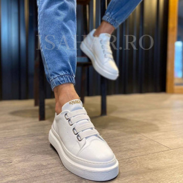 Adidasi barbati, albi, model Siena, usor de incaltat, casual, ISAHAR