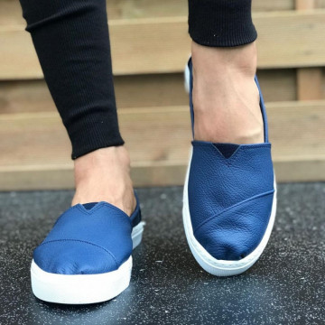 Espadrile barbati, albastre, din PIELE NATURALA, ISAHAR