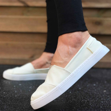 Espadrile barbati, albe, din PIELE NATURALA, ISAHAR