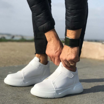 Ghete barbati albe, inchidere arici, captusite, usoare si cusute, model casual SKI, ISAHAR