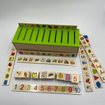 Joc educative din lemn, sortare si asociere, invatare Montessori, engleza, ISAHAR