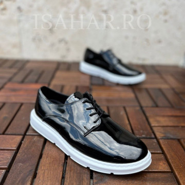 Mocasini barbat lacuiti, talpa alba, casual, usori si cusuti, ISAHAR