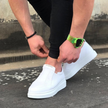 Pantofi sport barbati, albi, cu talpa inalta din spuma, ISAHAR